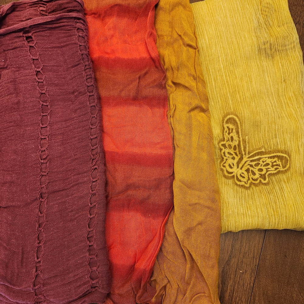 Colorful Lightweight Scarf 3/Set - Mustard, Rust, Burgundy